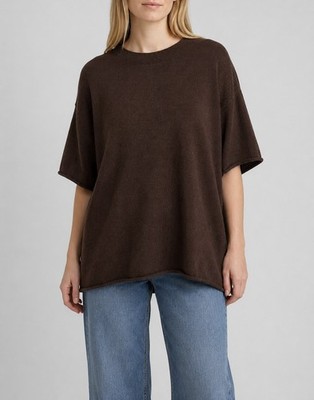 Mamène Boyfriend Knit Tee Womens 3 L/XL Cocoa Alpaca Oversized Sweater Lagenlook