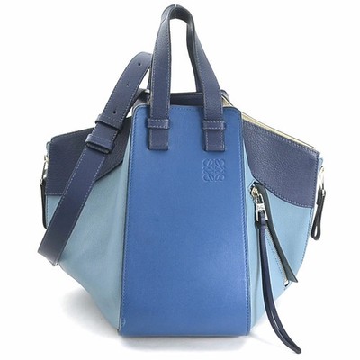 Loewe Hammock Leather Shoulder Bag Blue Navy Blue Silver