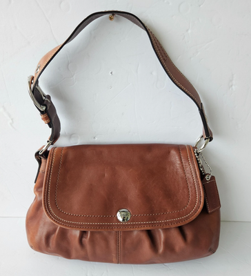 COACH Soho Brown Leather Pleated Hobo Shoulder Purse Bag #J0973