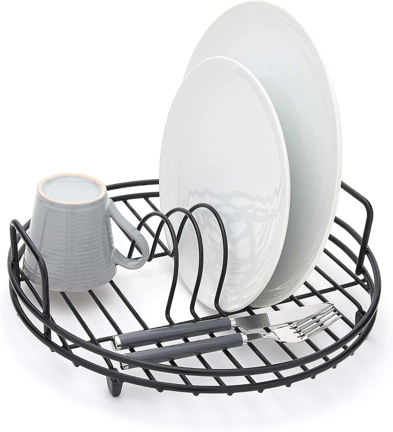 simplywire - Circular Dish Drainer - Round Sink Drying Rack - Black Plastic Coa