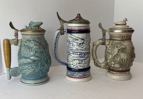Avon Vintage Beer Steins-Fishing, Aviation & Ducks Of The Wilderness Set Of 3