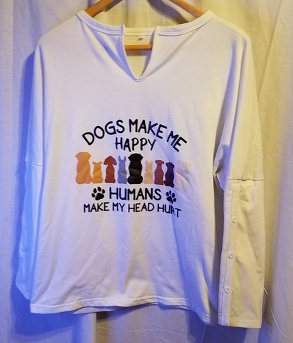 "DOGS MAKE ME HAPPY HUMANS MAKE MY HEAD HURT" GRAPHIC LONG SLEEVE SHIRT Sz Small