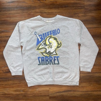 Vintage Buffalo Sabres NHL Goathead Spellout Graphic Crewneck Sweatshirt Mens L
