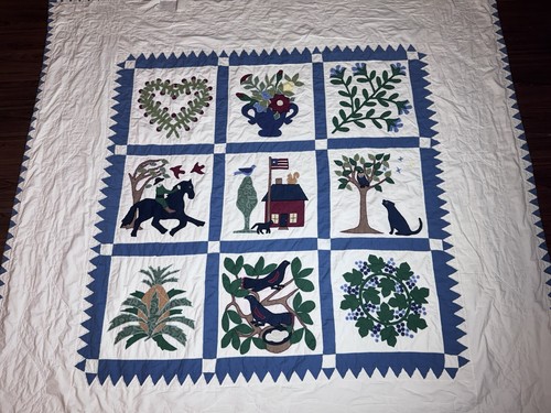 Vintage Baltimore Album Quilt Bedspread Primitive Colonial Amish 80"x81" Flawed - Picture 2 of 24