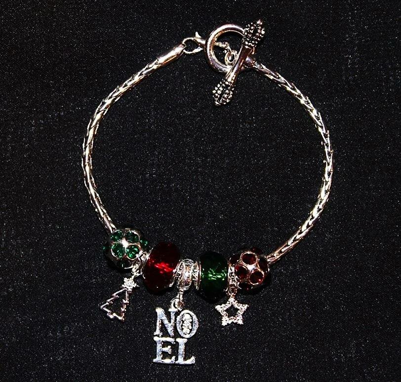 DaVinci Charm Bracelet 8.5 Christmas Gift 7 Beads CZ NOEL Red Green  Holidays