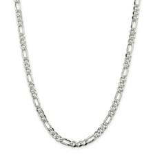 Sterling Silver 5.5mm Pave Flat Figaro Link Chain w/ Lobster Clasp 16" - 30"