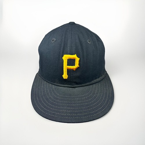 Vintage New Era Pittsburgh Pirates Fitted Baseball Hat, 7 1/8 MLB Black Wool Cap