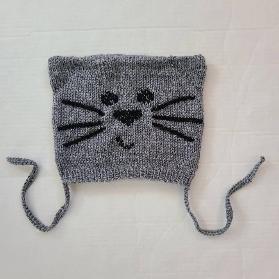 Bebé Niño Niña Gatito Gato Sombrero Tejido Gris Hecho a Mano Talla 6-12 Meses Foto 3 de 4