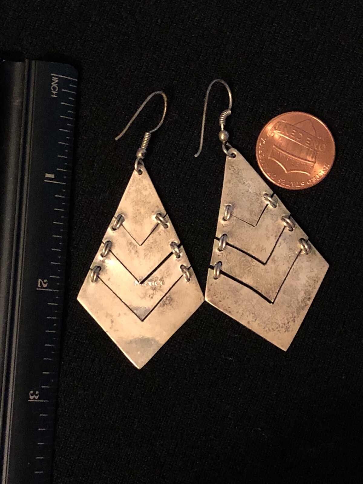 VTG Diamond Dangle Drop Abalone Inlayed Silver Ea… - image 2