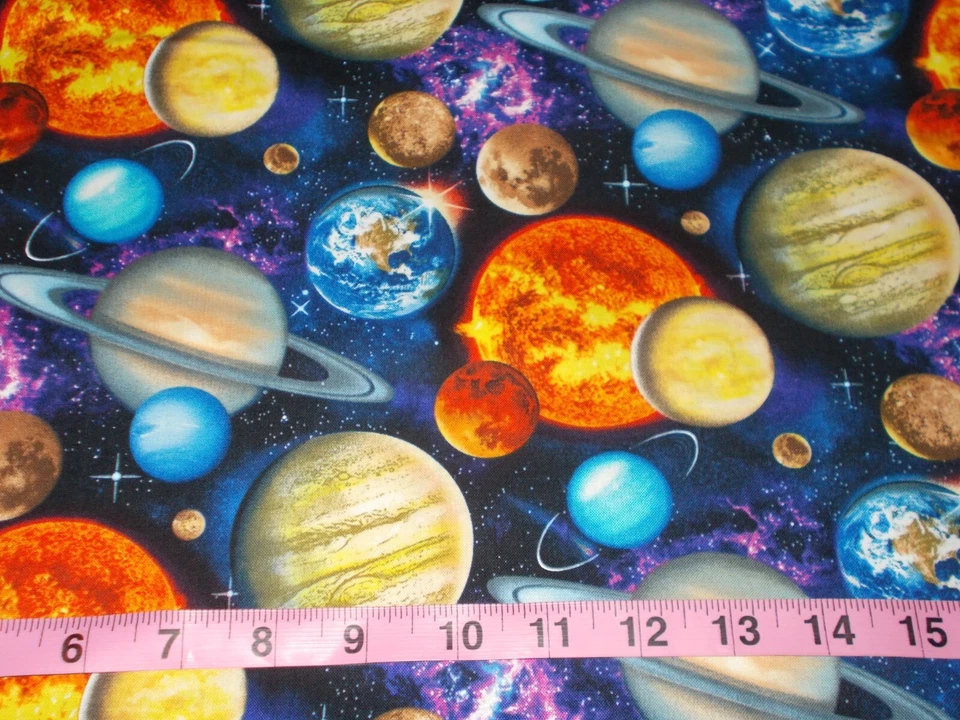BTY Elizabeths Studio IN SPACE Planets Print 100% Cotton Quilt Fabric Yard - Image 2 of 4