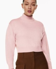 Aritzia Wilfred Free Harper Sweater  S  Merino Wool Knit Mock Neck Blush Pink