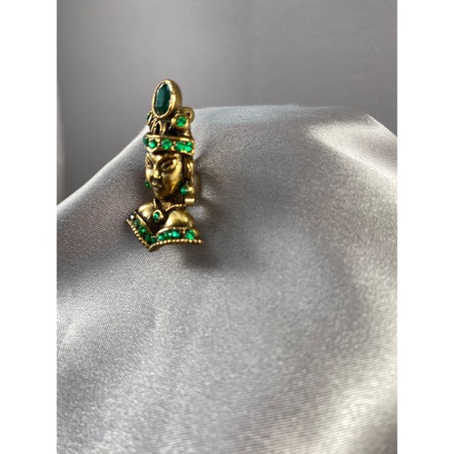 Figural Antique Gold & Emerald Green Pin Brooch Siamese Asian Small
