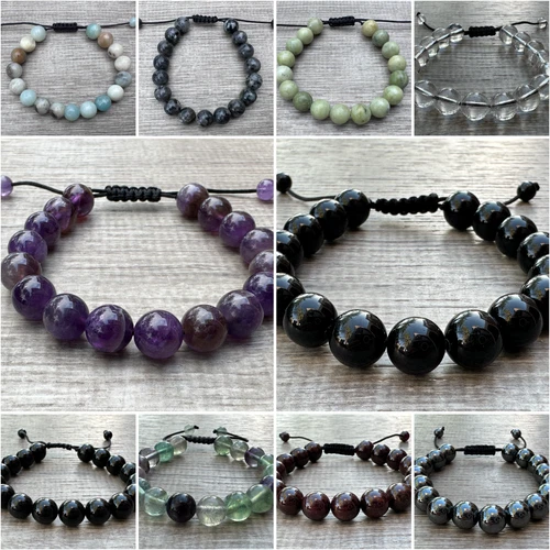 Grade A++ Edelstein Perlen verstellbar Armband 10 mm, echte Kristalle Armbänder - Bild 3 von 124