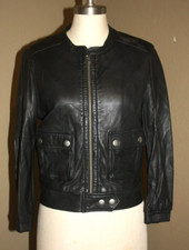Joie Black Soft Lamb Leather Jacket Bomber Racer Biker Motorcycle - Medium 4 6