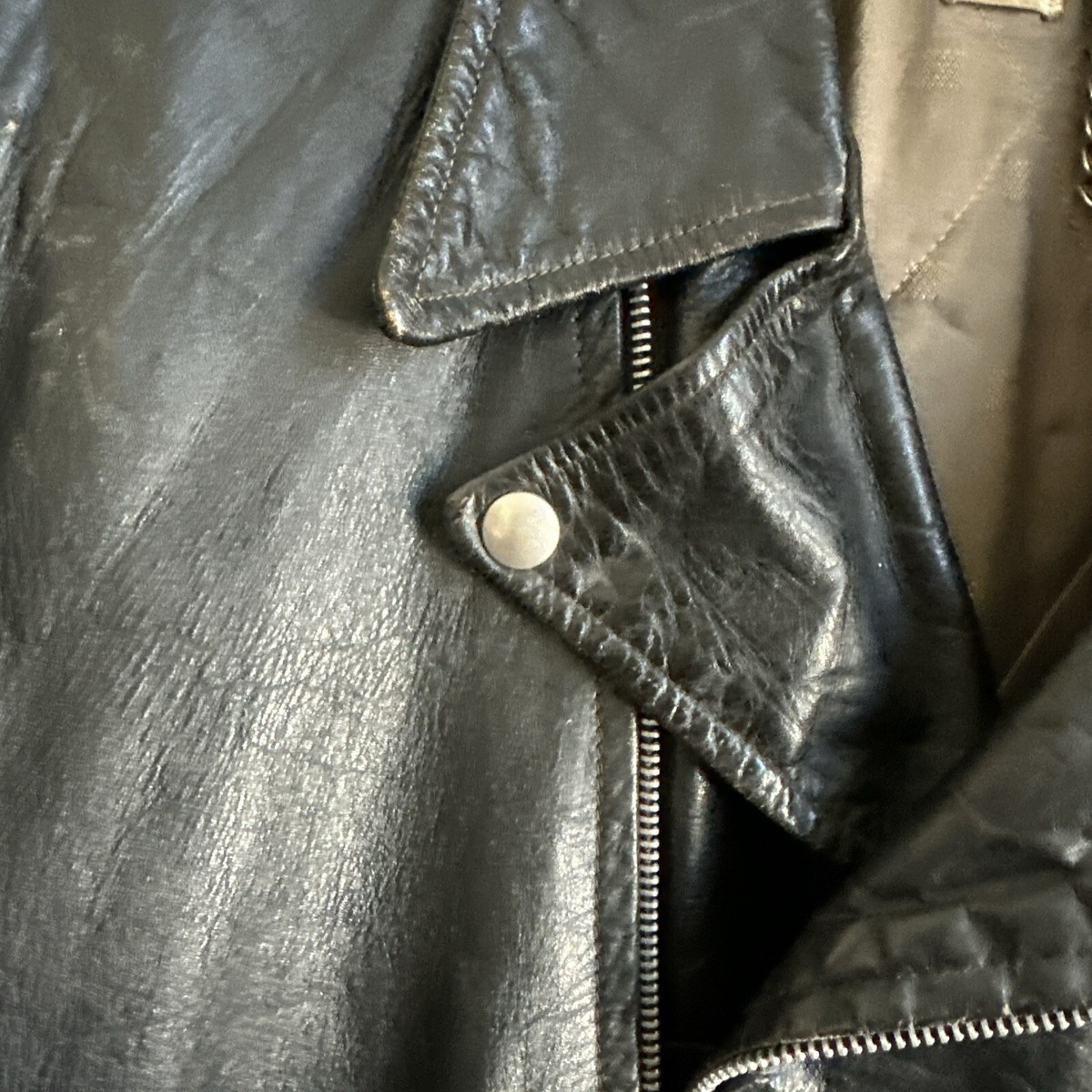Vintage 1950s , 60's Leather Biker Motorcycle Jacket Biker Size 42