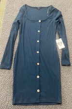 IRIS Juniors Large Blue Button Long Sleeve Bodycon Womens Casual Cute Dress