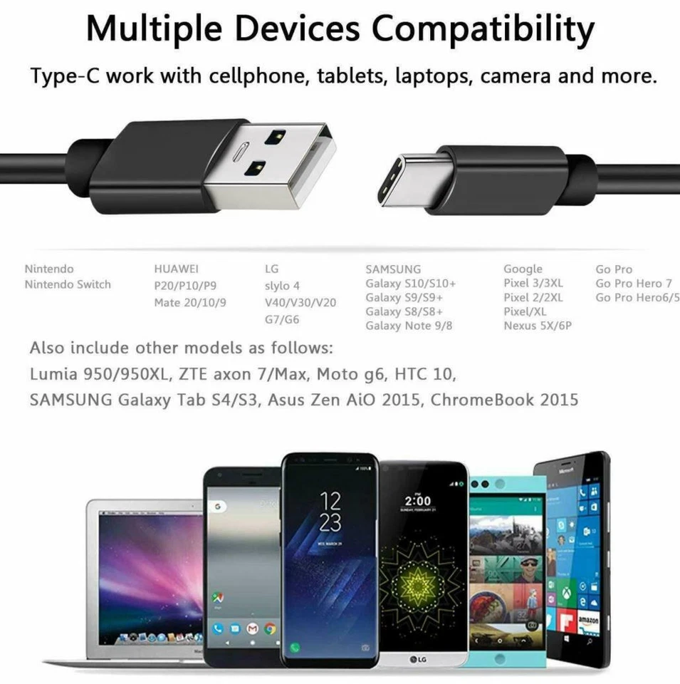 10x3Ft Type C Cable Fast Charging Quick Charger Cord for Samsung S8 S9 S10 note - Image 4 of 4