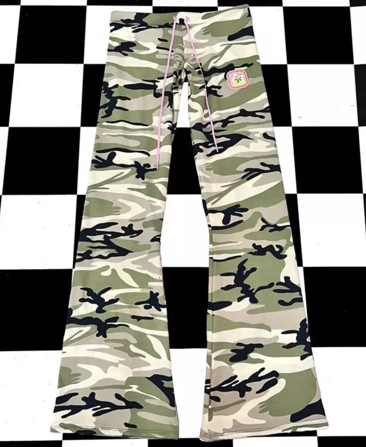 CAMO LOW WAISTED Y2K YOGA PANTS DRAWSTRING LOUNGE FLARE