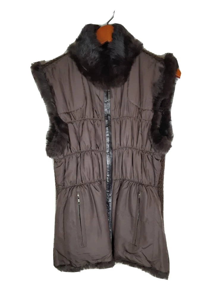 Linda Richards Reversible Luxury Rabbit Fur & Ruched Silk Vest | Sz Small - Image 2 of 4