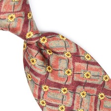 Robert Talbott Mens Silk Necktie Red Gray Gold Geometric Print Tie Made in USA