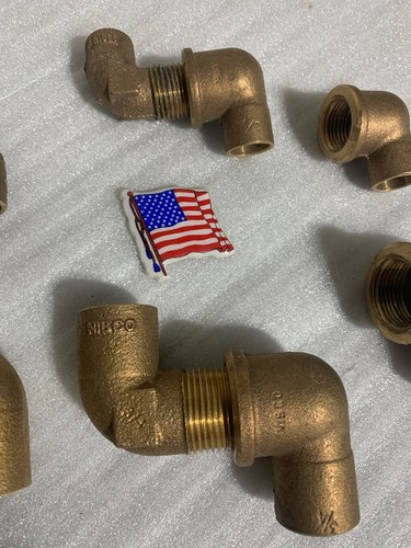 NIBCO COPPER BRASS 1/2" + 3/4" MALE + FEMALE ELBOWS QTY (8) MADE IN USA