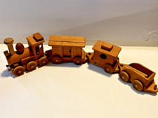 VTG Wooden TRAIN SET 4 CARS Engine Caboose Tanker Handmade Quality Craftsmanship