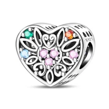 KUNSIR 925 Sterling Silver Flower Bead Heart Charm for Women Bracelet DIY Charm