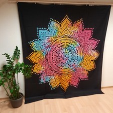 XXL 240x210cm  Mandala schwarzbunt Wandbehang Tagesdecke Lotusblume Nepal Tibet