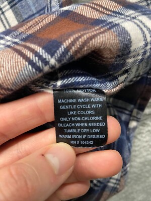 George & Martha Shirt Men's Large Blue Brown Plaid Flannel Long