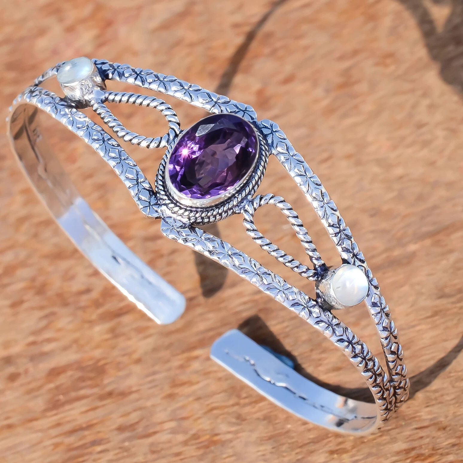 VALENTINO Bracciale in argento sterling 925 con ametista sfaccettata e pietra di luna per amico