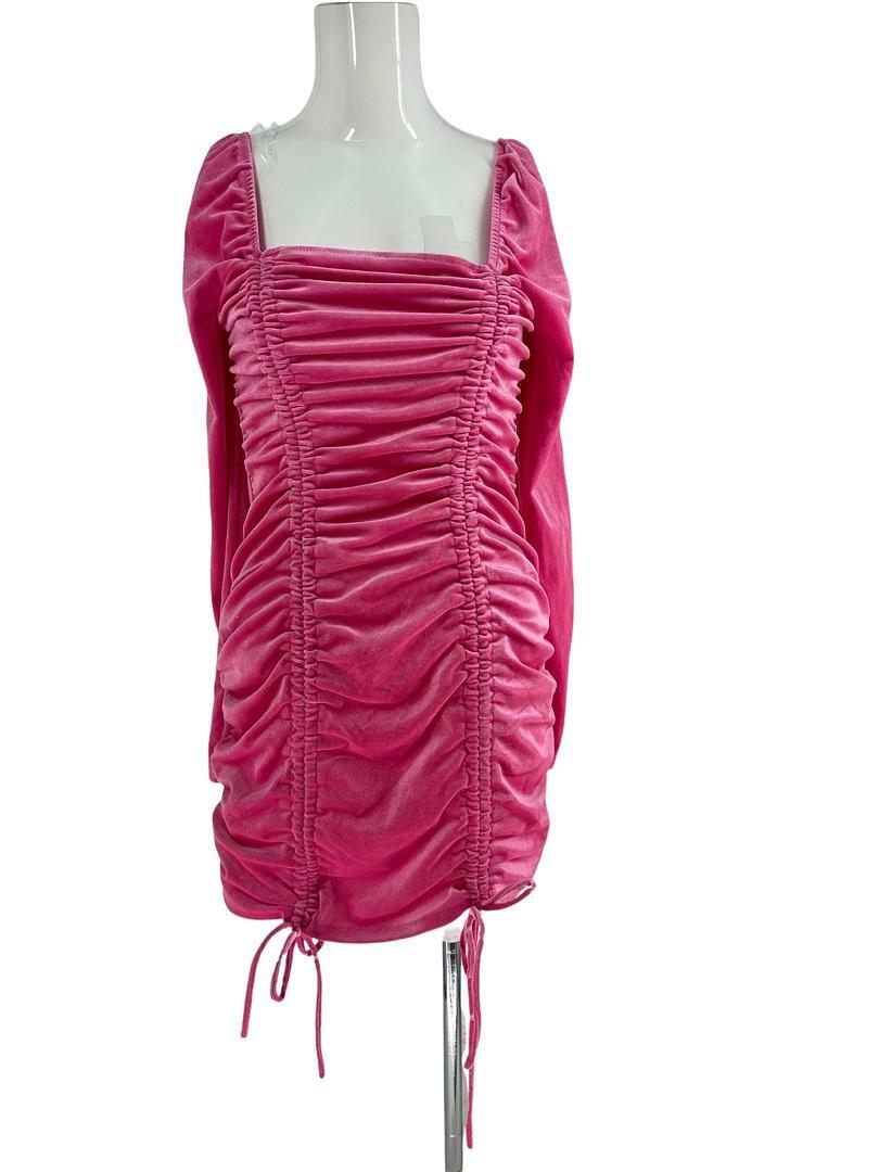 Long Sleeve Ruched Velvet Bodycon Dress 