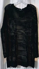 ANRABESS Women Crochet Shirt Cover Up Black Open Knit Long Sleeve Size XL 