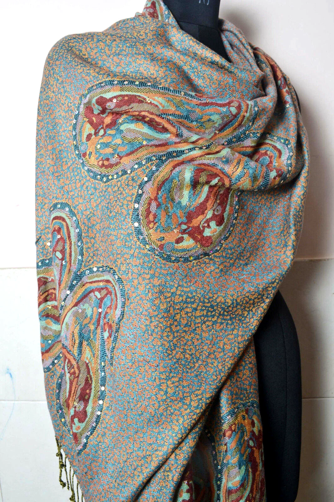 Designer Jamavar SHAWL ~ Reversible Silk Pashmina Jamavar