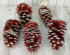 Vintage Real Pinecone Christmas Tree Ornament RED Painted Retro Large Farmhouse