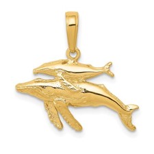14k Yellow Gold Mother and Baby Humpback Whale Pendant 1.39g for Mom