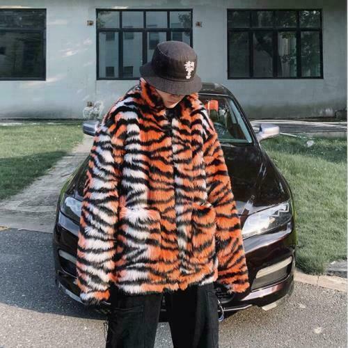 Tiger Stripes Men's Faux Padded Coats Thicken Jackets Winter Warm