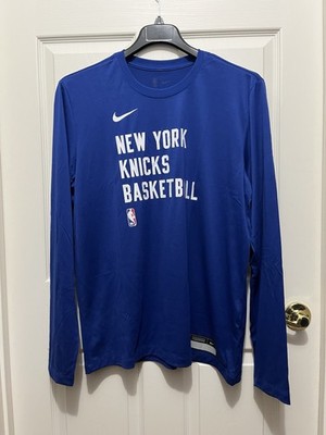 Nike New York Knicks Team Issue Pregame Warmup L/S Shirt Blue Men's Size Large L