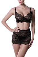 Dessous Set 3-Tlg Schwarz Spitze Bh String Rock Damen Lingerie M FüR Damen