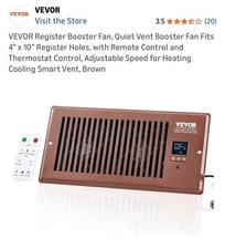 VEVOR Register Booster Fan, Compatible with 4" x 10" Register Holes, Brown