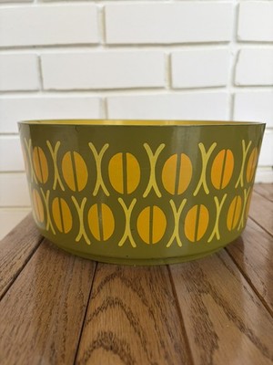 Vintage Yellow Green Orange 10'' Serving Bowl MCM Melamine Retro Fruit Bread 