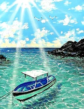 Original Art  Sea Scape  Boat Painting SIGNED + COA