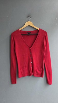 Mango Basics MNG Red Cotton Silk V-Neck Button Cardigan M Preppy Classic Staple