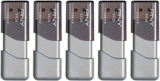 PNY 64GB Turbo Attach  3 USB 3.0 Flash Drive, Silver Pack of 5 