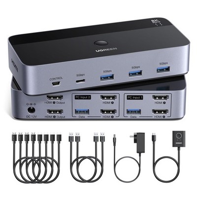 UGREEN 8K KVM Switch 2 Monitors 2 Computers 4 USB