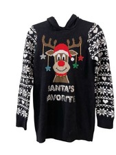 No Boundaries Santa s Favorite Hooded Reindeer Christmas Sweater Bling Large