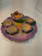Miniature Tea Set Purple Flower Butterfly Cups 1990s Resin 7 Piece