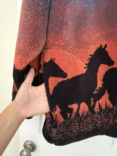 Vintage Mazmania 1990s Fleece quarter zip Wild Horses USA All Over Print Size 2X image 3