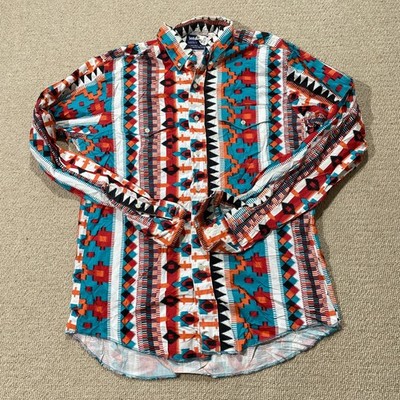 Vintage Wrangler Cowboy Shirt Mens Medium 16 Multicoloured Aztec Western Button