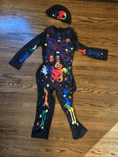 Colorful Skeleton Childs Costume Size large with Beanie Hat Halloween