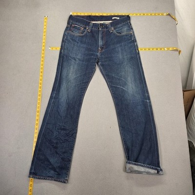 Levis Jeans Mens Blue Straight Selvedge Denim Faded Wash Redline Fits 31x30